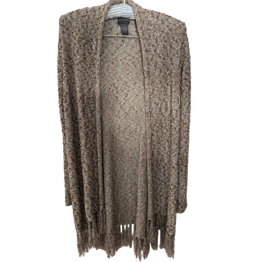 Additions By Chicos Taupe Textured Open Front Cardigan‎ Sweater Size 1